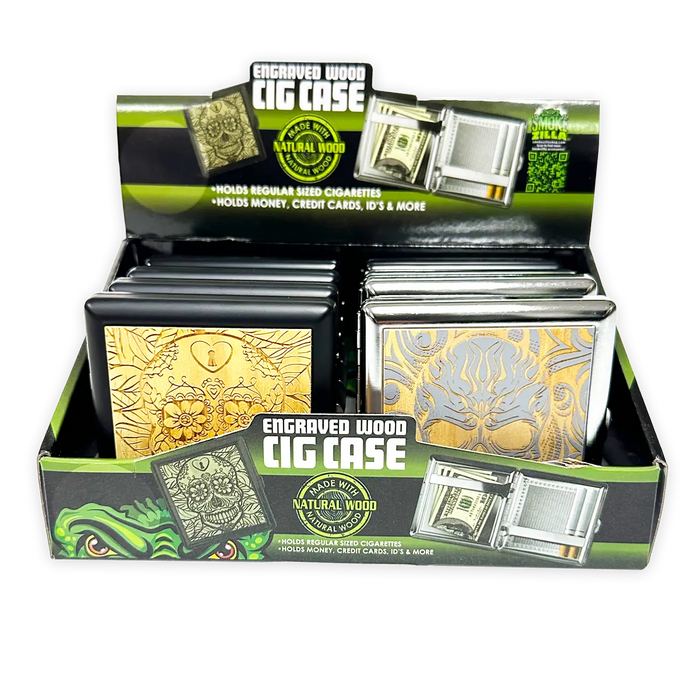 Engraved Wood Cigarette Case - 8 Pieces Per Retail Ready Display 25283 SMOKEZILLA