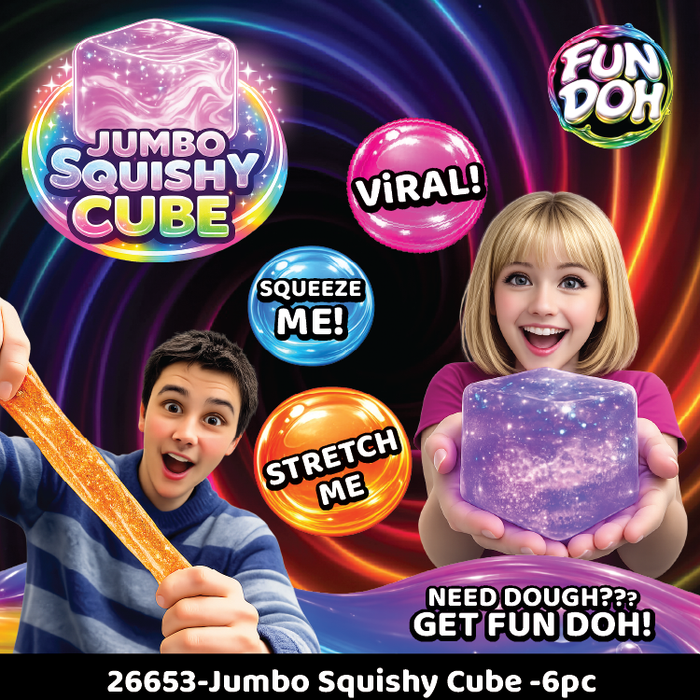 Fun Doh™ Jumbo Slow Release Squishy Cube - 6 Pieces Per Retail Ready Display 26653