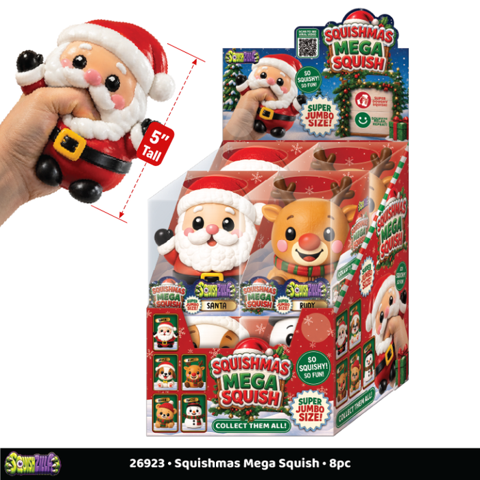 Fun Doh™ Squishmas Mega Slow Rise Foam Squishy Toy Christmas Characters - 8 Pieces Per Retail Ready Display 26923