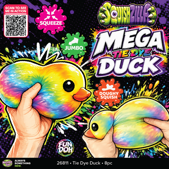Fun Doh™ SquishZilla™ Mega Stretchy Squishy Tie Dye Duck - 8 Pieces Per Retail Ready Display 26811