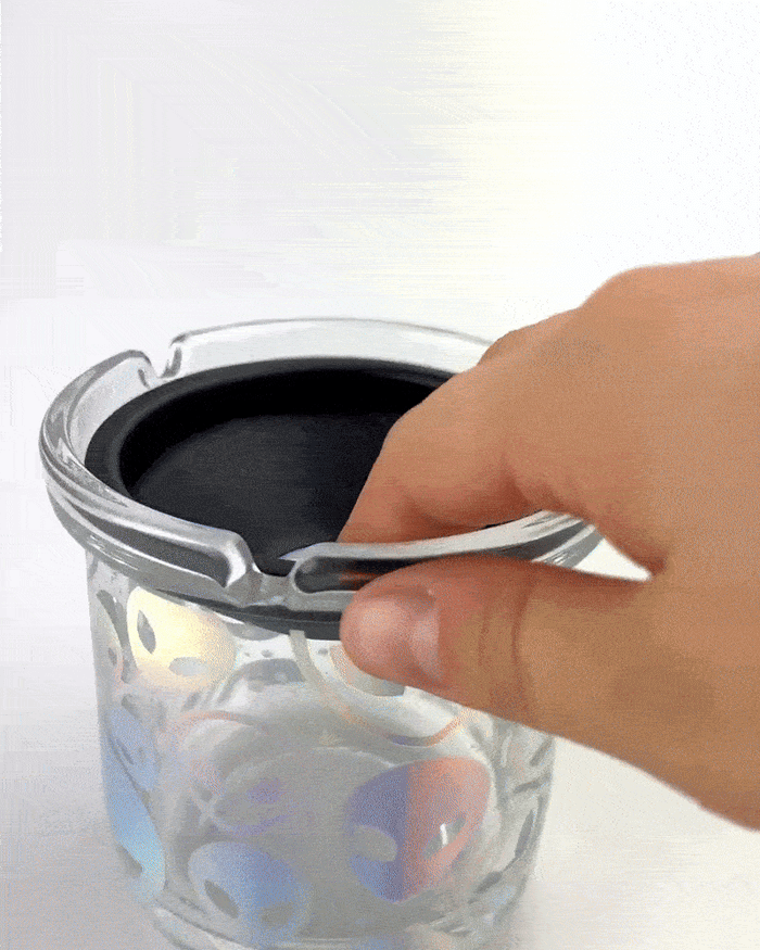 Glass Ashtray with Chrome Plated Lid - 6 Pieces Per Retail Ready Display 25945
