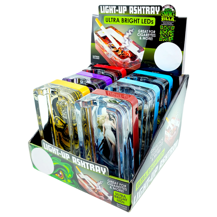 Glass Ashtray with LED Light-Up Design - 6 Pieces Per Retail Ready Display 23522 SMOKEZILLA