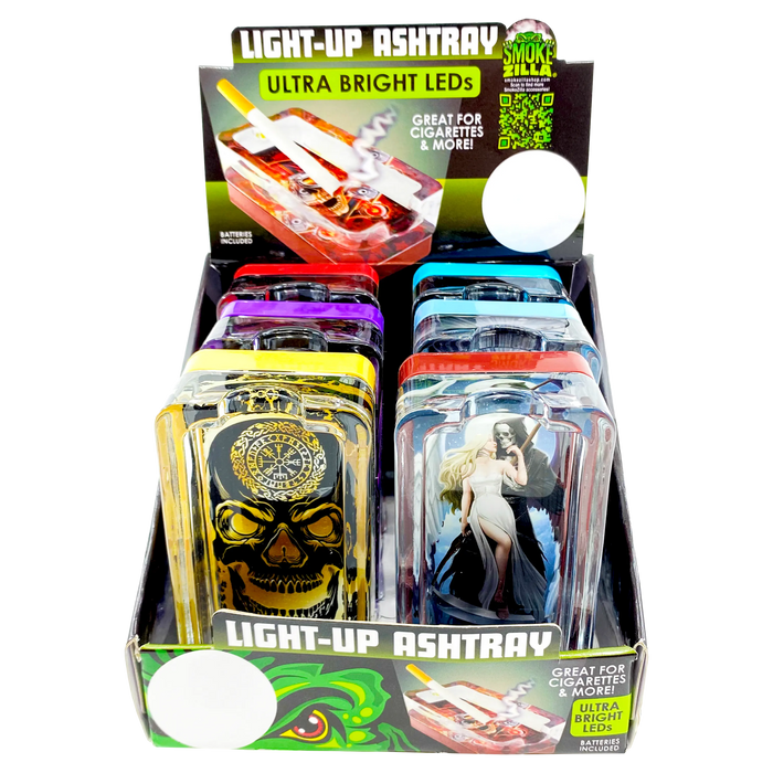 Glass Ashtray with LED Light-Up Design - 6 Pieces Per Retail Ready Display 23522 SMOKEZILLA