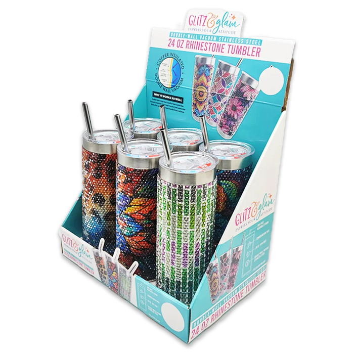 Insulated 24 Oz Rhinestone Tumbler Cup - 6 Pieces Per Retail Ready Display 24374 ROUGHNECK