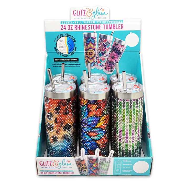 Insulated 24 Oz Rhinestone Tumbler Cup - 6 Pieces Per Retail Ready Display 24374 ROUGHNECK