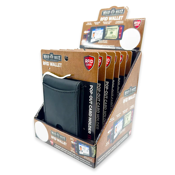 Leather RFID Blocking Ultra Slim Wallet - 6 Pieces Per Retail Ready Display 24003 ROUGHNECK