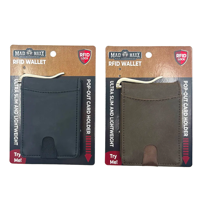 Leather RFID Blocking Ultra Slim Wallet - 6 Pieces Per Retail Ready Display 24003 ROUGHNECK
