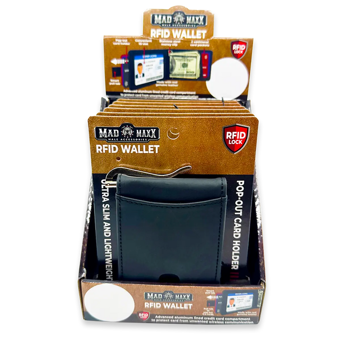 Leather RFID Blocking Ultra Slim Wallet - 6 Pieces Per Retail Ready Display 24003 ROUGHNECK