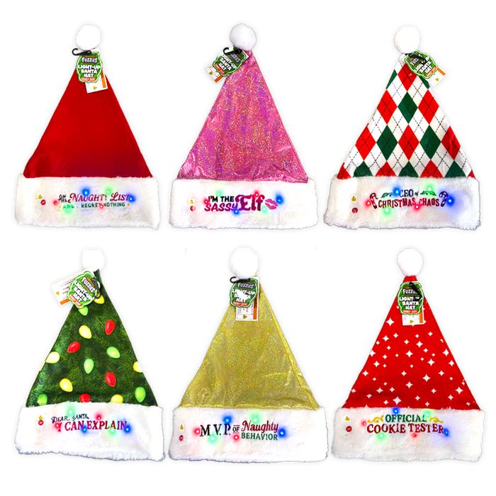 Light Up Christmas Santa Winter Hat with Merchandising Hang Strip - 6 Pieces Per Pack 26170 NOVELTY INC