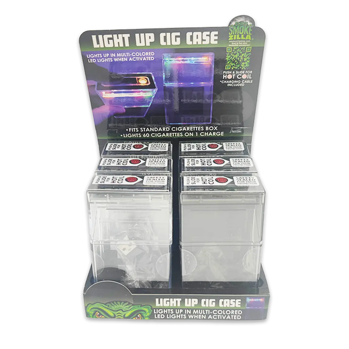 Light-Up Cigarette Case with USB Coil Lighter - 6 Pieces Per Retail Ready Display 25115 SMOKEZILLA
