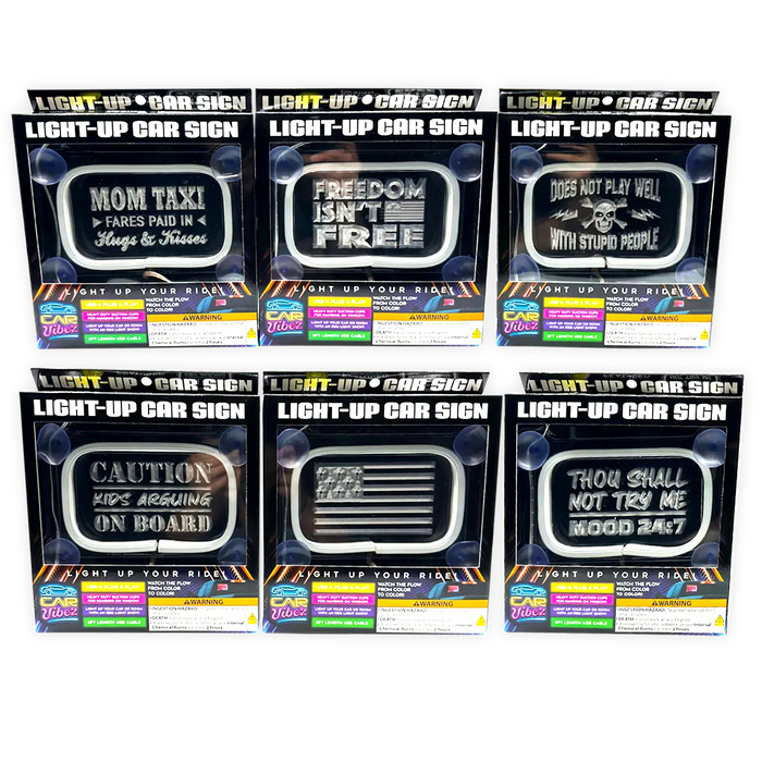 Light-Up Patriotic Parent Suction Cup Mount Car Sign - 6 Pieces Per Retail Ready Display 25319 CAR VIBEZ