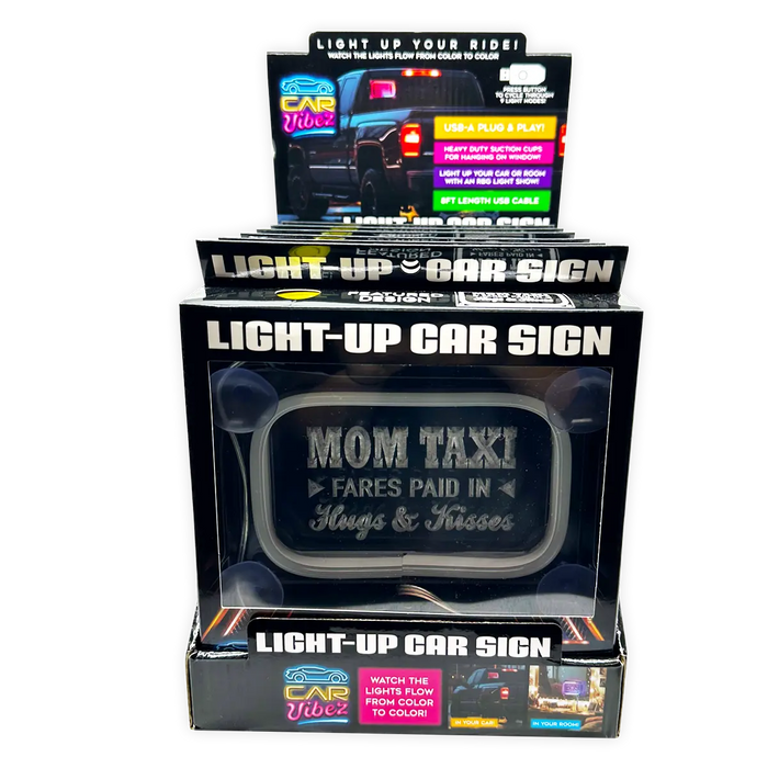 Light-Up Patriotic Parent Suction Cup Mount Car Sign - 6 Pieces Per Retail Ready Display 25319 CAR VIBEZ