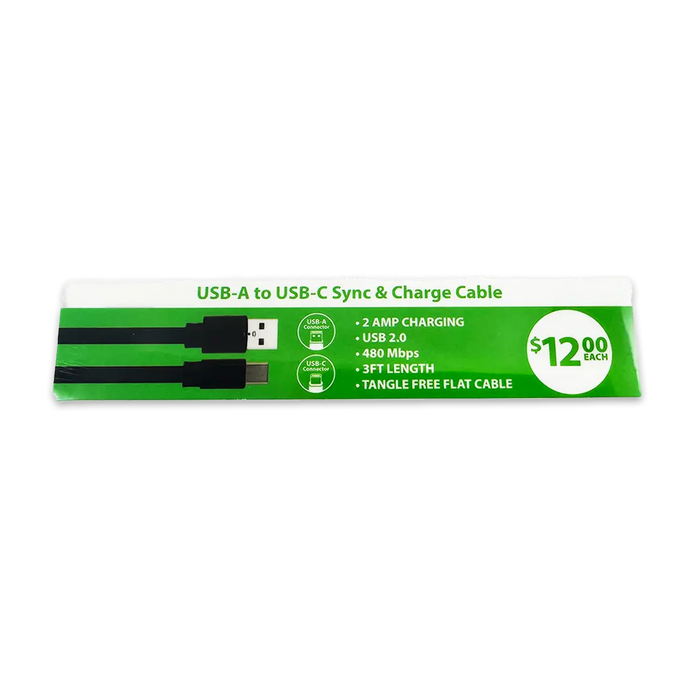 Merchandising Fixture - 3' USB to USB-C Charging Cable Sign 979420 NOVELTY INC