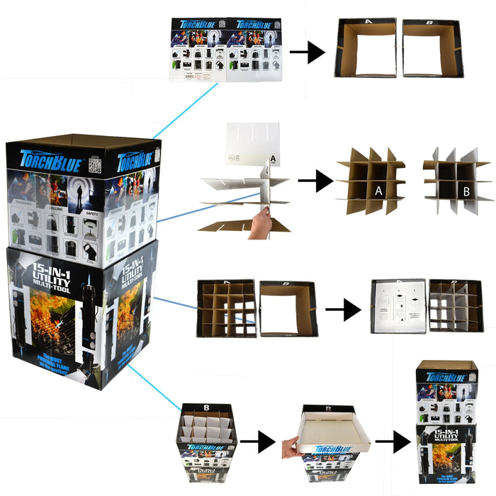 Merchandising Fixture - Corrugated Torch Blue Multi-Tool Floor Display ONLY 973110 TORCH BLUE
