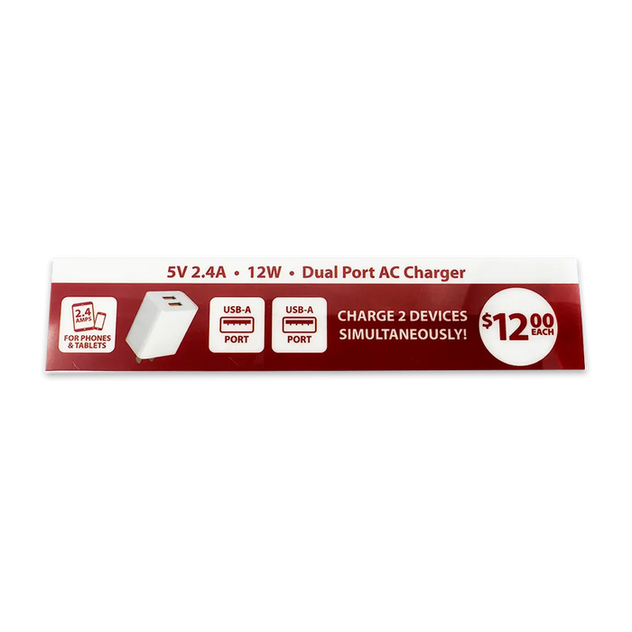 Merchandising Fixture - USB-A Dual Port AC Wall Charger Sign ONLY 979460 NOVELTY INC