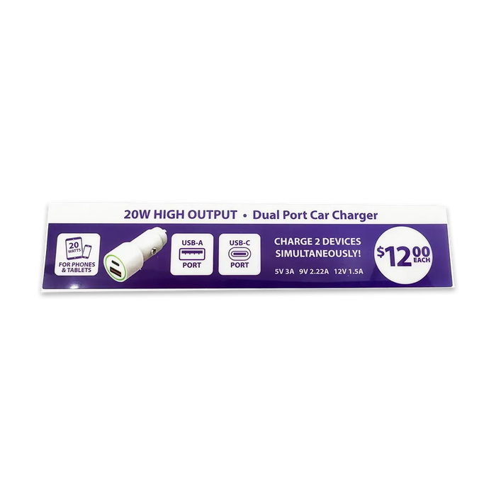 Merchandising Fixture - USB-A to USB-C  DC Car Charger Sign ONLY 979450 NOVELTY INC