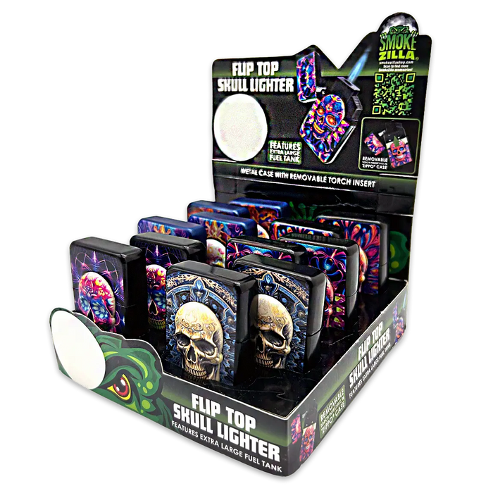 Metal Glow in The Dark Flip Torch Lighter - 12 Pieces Per Retail Ready Display 24370 SMOKEZILLA