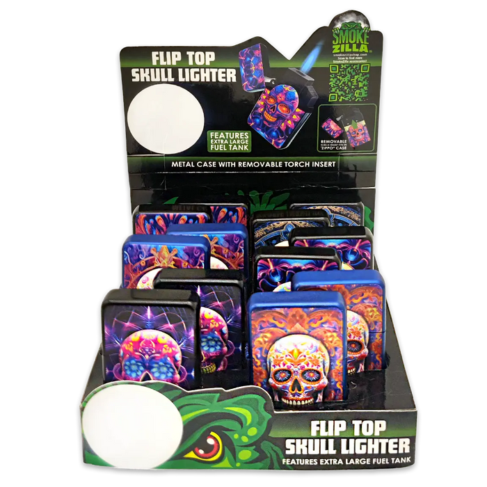 Metal Glow in The Dark Flip Torch Lighter - 12 Pieces Per Retail Ready Display 24370 SMOKEZILLA