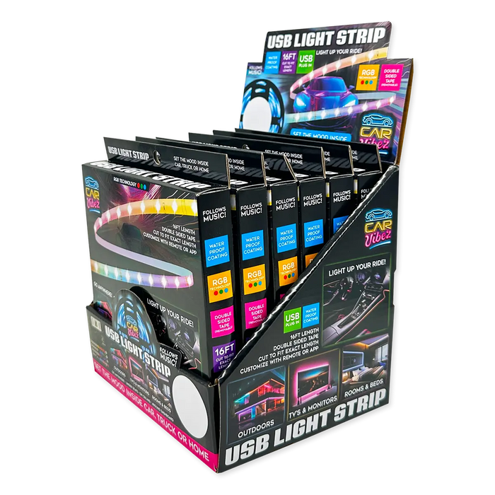 Mood Light Strip USB with Remote 16FT - 6 Pieces Per Retail Ready Display 24338 CAR VIBEZ