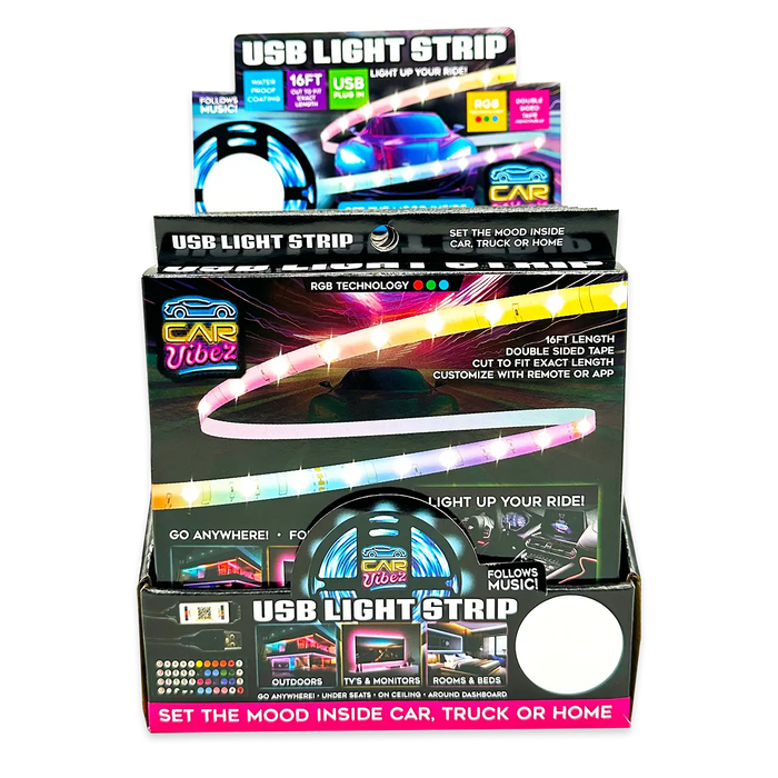 Mood Light Strip USB with Remote 16FT - 6 Pieces Per Retail Ready Display 24338 CAR VIBEZ