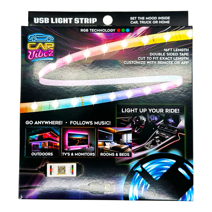 Mood Light Strip USB with Remote 16FT - 6 Pieces Per Retail Ready Display 24338 CAR VIBEZ