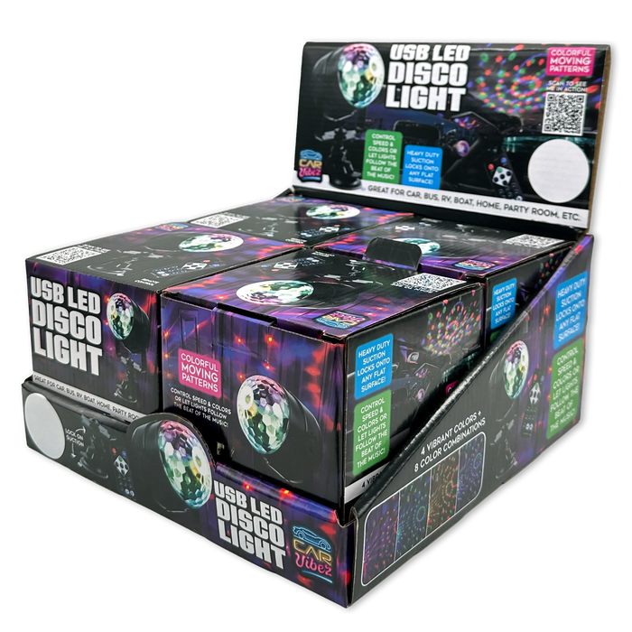 Mood Light USB LED Disco Light with Suction Cup Mount - 4 Pieces Per Retail Ready Display 23575 CAR VIBEZ