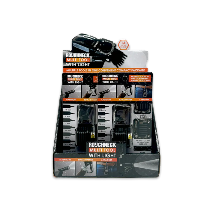 Multi-Tool 14-in-1 Carabiner with Light - 6 Pieces Per Retail Ready Display 25312 ROUGHNECK