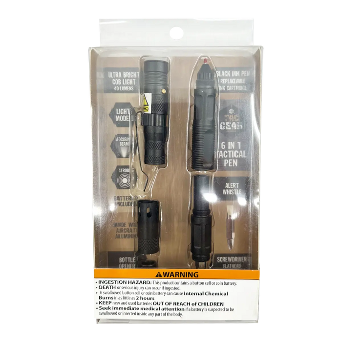 Multi-Tool 6-In-1 Tactical Pen with LED Flashlight - 6 Pieces Per Retail Ready Display 25852 TAC GEAR
