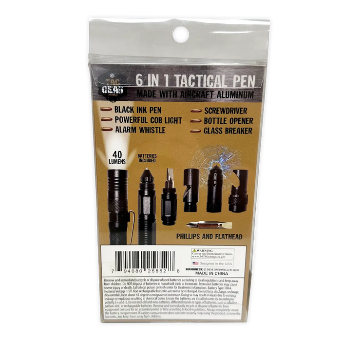 Multi-Tool 6-In-1 Tactical Pen with LED Flashlight - 6 Pieces Per Retail Ready Display 25852 TAC GEAR