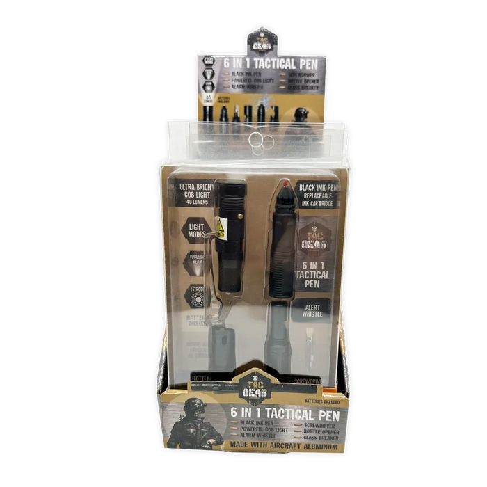 Multi-Tool 6-In-1 Tactical Pen with LED Flashlight - 6 Pieces Per Retail Ready Display 25852 TAC GEAR