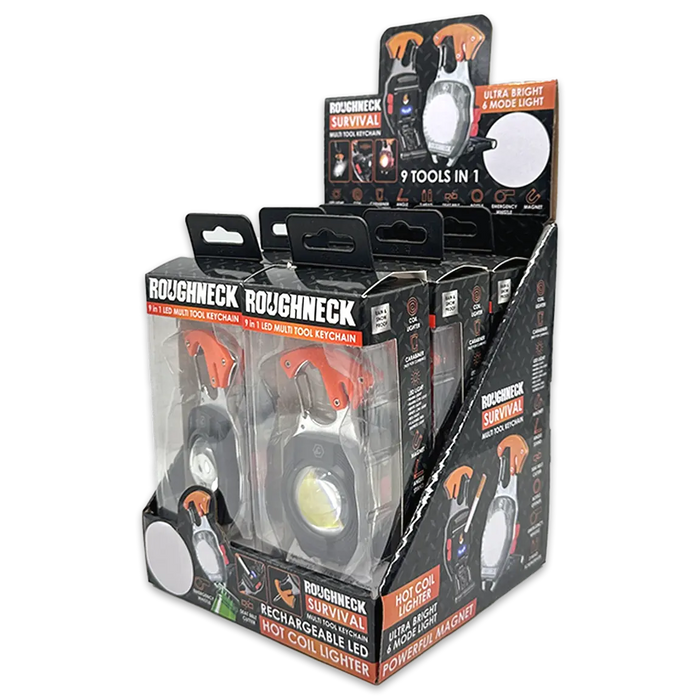 Multi-Tool Survival 9-In-1 with LED Light - 6 Pieces Per Retail Ready Display 24032 ROUGHNECK