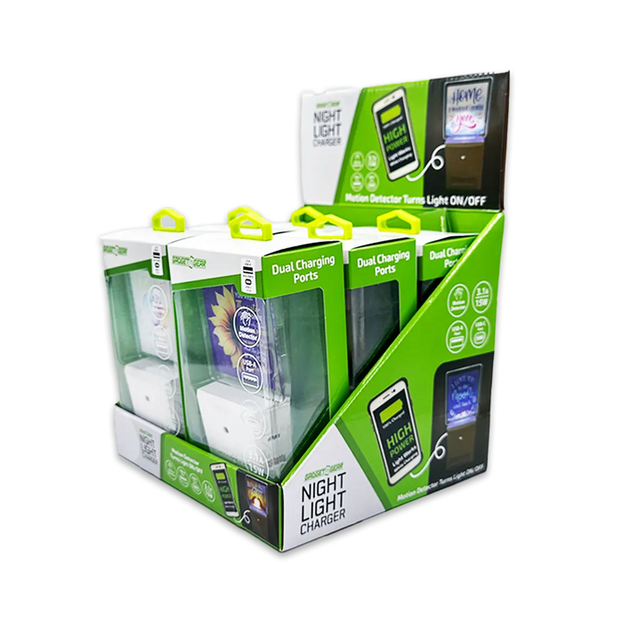 Night Light USB / USB-C Dual Port AC Wall Charger - 6 Pieces Per Retail Ready Display 25132 GADGET GEAR