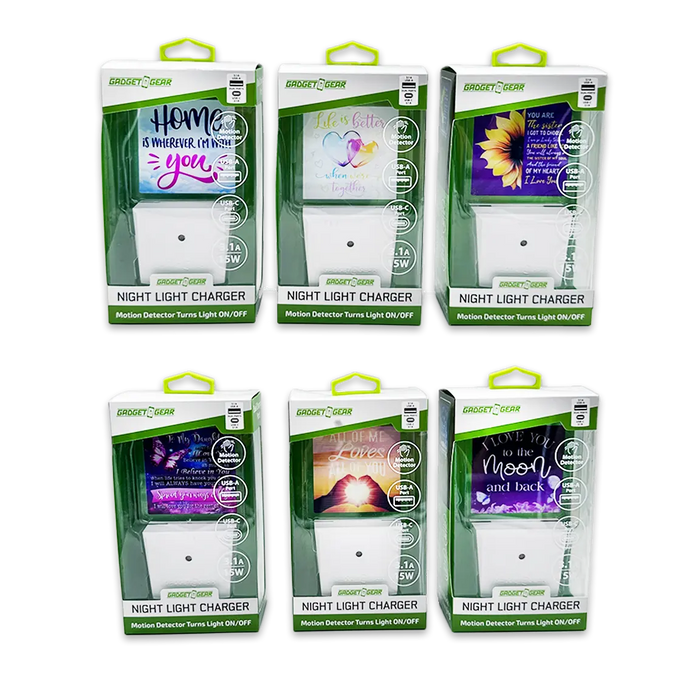 Night Light USB / USB-C Dual Port AC Wall Charger - 6 Pieces Per Retail Ready Display 25132 GADGET GEAR