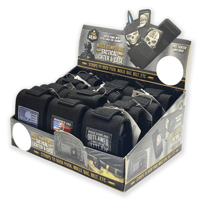 Patriotic Metal Flip Torch Lighter with MOLLE Case - 12 Pieces Per Retail Ready Display 23833 TAC GEAR