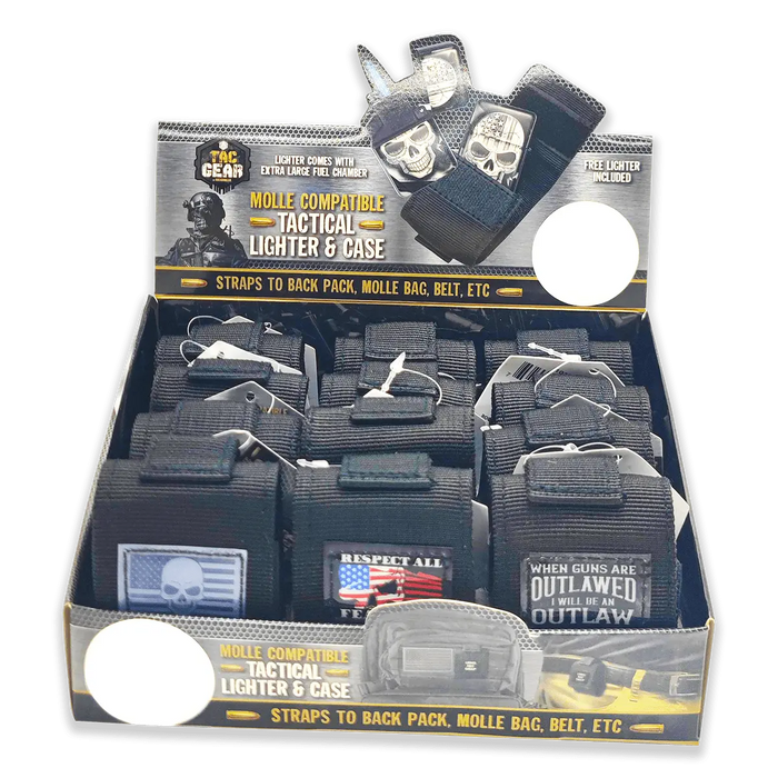 Patriotic Metal Flip Torch Lighter with MOLLE Case - 12 Pieces Per Retail Ready Display 23833 TAC GEAR