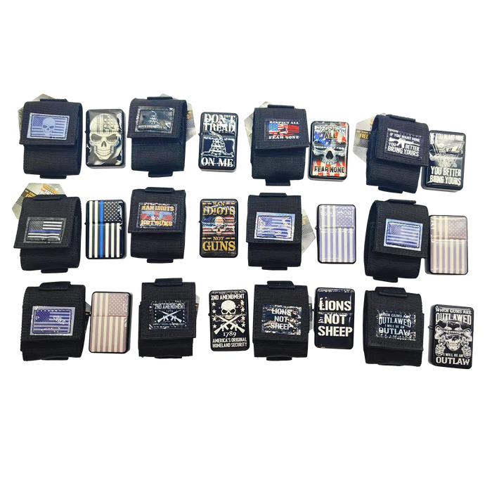 Patriotic Metal Flip Torch Lighter with MOLLE Case - 12 Pieces Per Retail Ready Display 23833 TAC GEAR