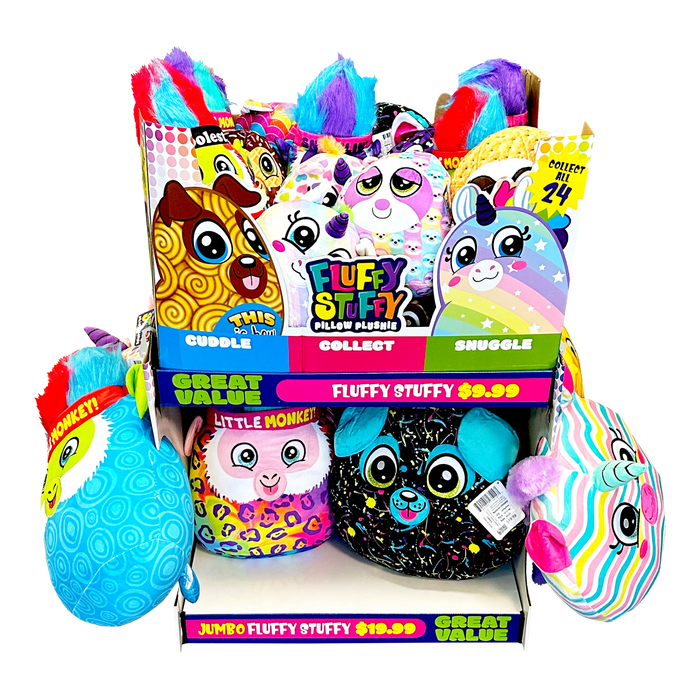Pillow Plush Fluffy Stuffy Assortment Floor Display - 30 Pieces Per Retail Ready Display 88438 KIPP BROTHERS