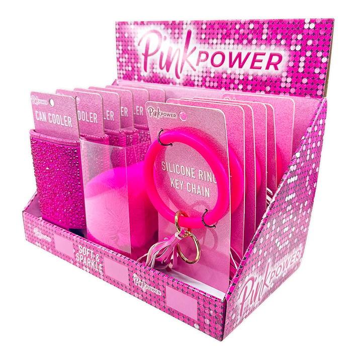 Pink Power Key Chain and Can Cooler Assortment - 18 Pieces Per Retail Ready Display 88528 NOVELTY INC