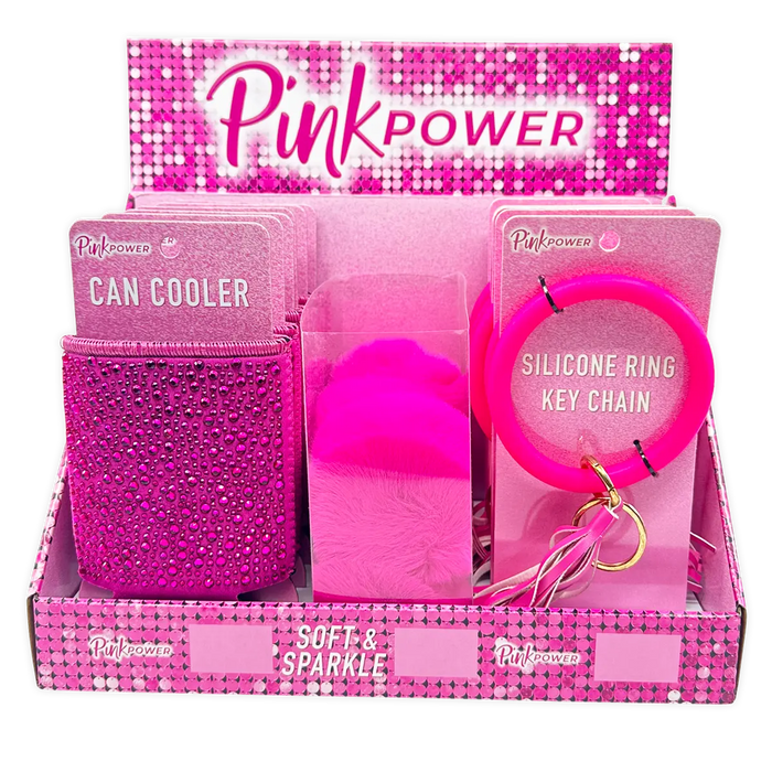Pink Power Key Chain and Can Cooler Assortment - 18 Pieces Per Retail Ready Display 88528 NOVELTY INC