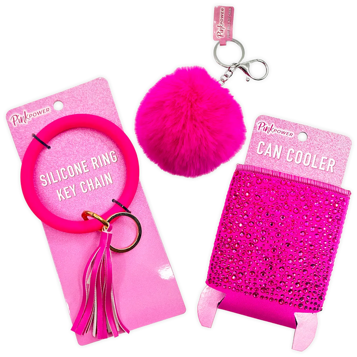 Pink Power Key Chain and Can Cooler Assortment - 18 Pieces Per Retail Ready Display 88528 NOVELTY INC