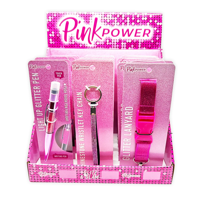Pink Power Key Chain LanyardandPen Assortment - 22 Pieces Per Retail Ready Display 88529 NOVELTY INC