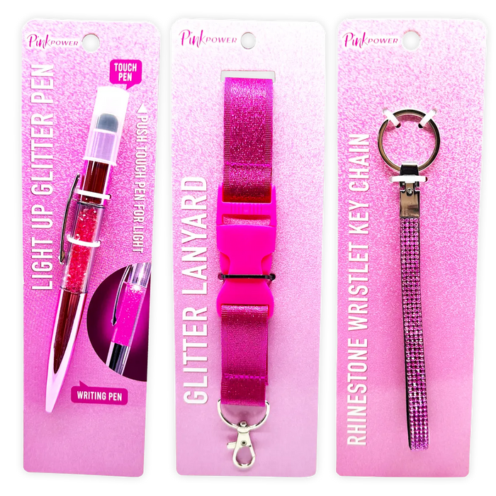 Pink Power Key Chain LanyardandPen Assortment - 22 Pieces Per Retail Ready Display 88529 NOVELTY INC