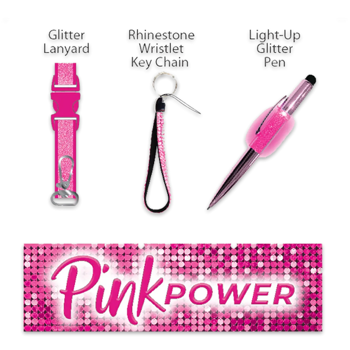 Pink Power Key Chain LanyardandPen Assortment - 22 Pieces Per Retail Ready Display 88529 NOVELTY INC