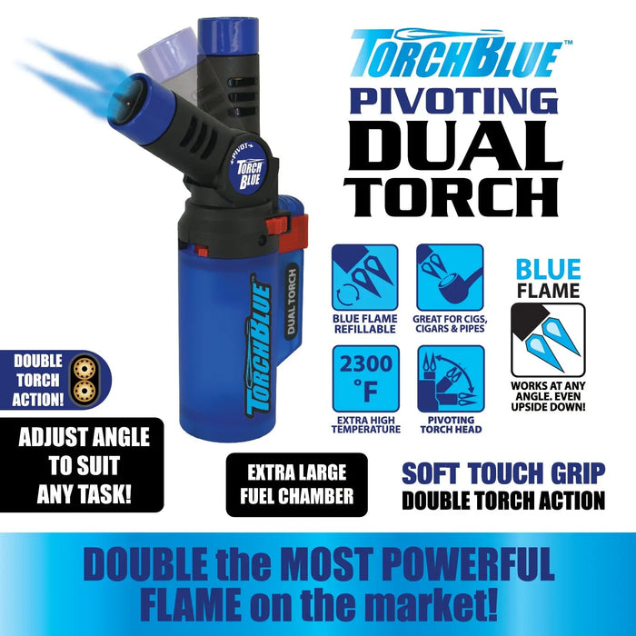 Pivot Head XXL Dual Torch Lighter - 12 Pieces Per Retail Ready Display 24697 TORCH BLUE