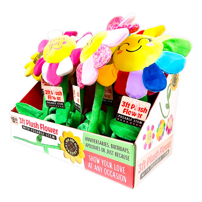 Plush Flower 36" Assortment - 8 Pieces Per Retail Ready Display 41664 KIPP BROTHERS