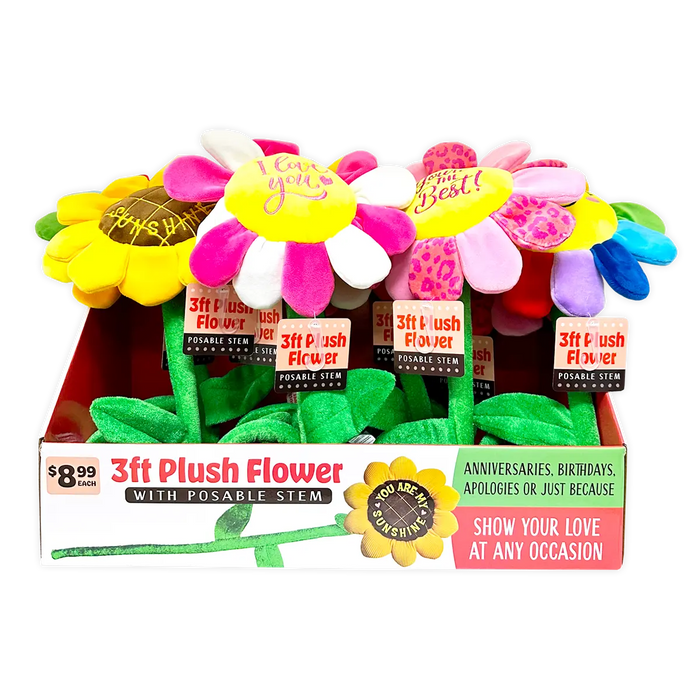 Plush Flower 36" Assortment - 8 Pieces Per Retail Ready Display 41664 KIPP BROTHERS