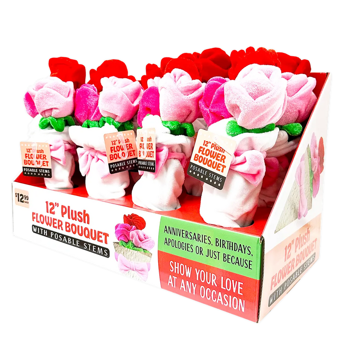 Plush Rose Bouquet 12" Assortment - 8 Pieces Per Retail Ready Display 41663 KIPP BROTHERS