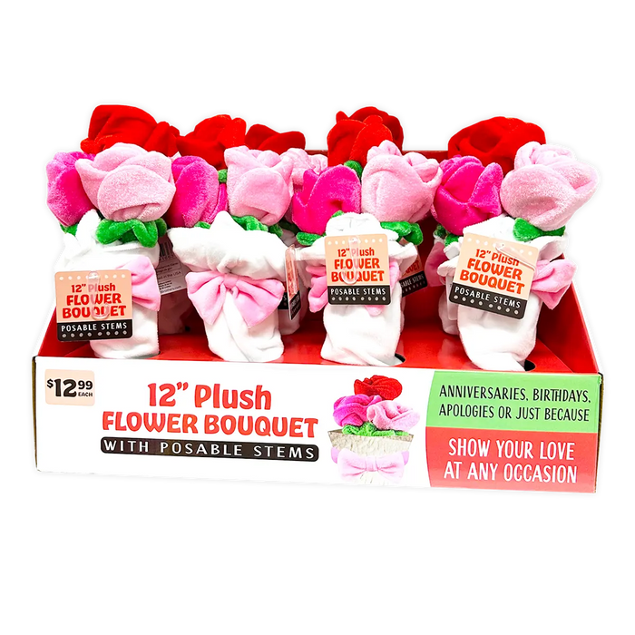 Plush Rose Bouquet 12" Assortment - 8 Pieces Per Retail Ready Display 41663 KIPP BROTHERS