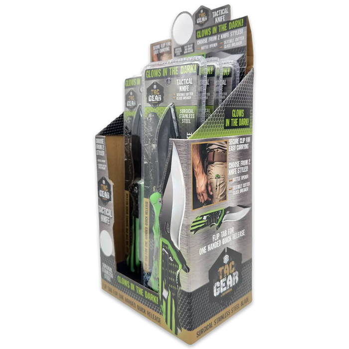 Pocket Knife Glow in The Dark with Bottle Opener - 6 Pieces Per Retail Ready Display 24450 TAC GEAR