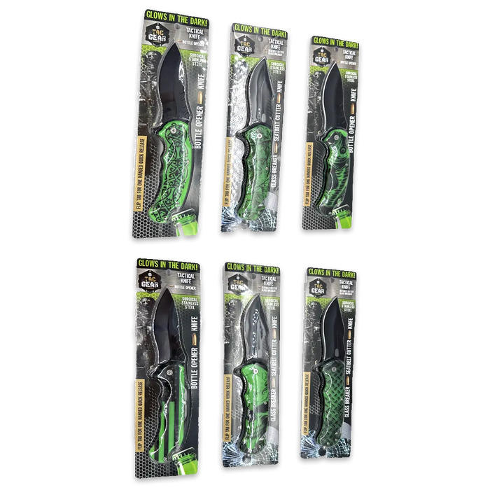 Pocket Knife Glow in The Dark with Bottle Opener - 6 Pieces Per Retail Ready Display 24450 TAC GEAR